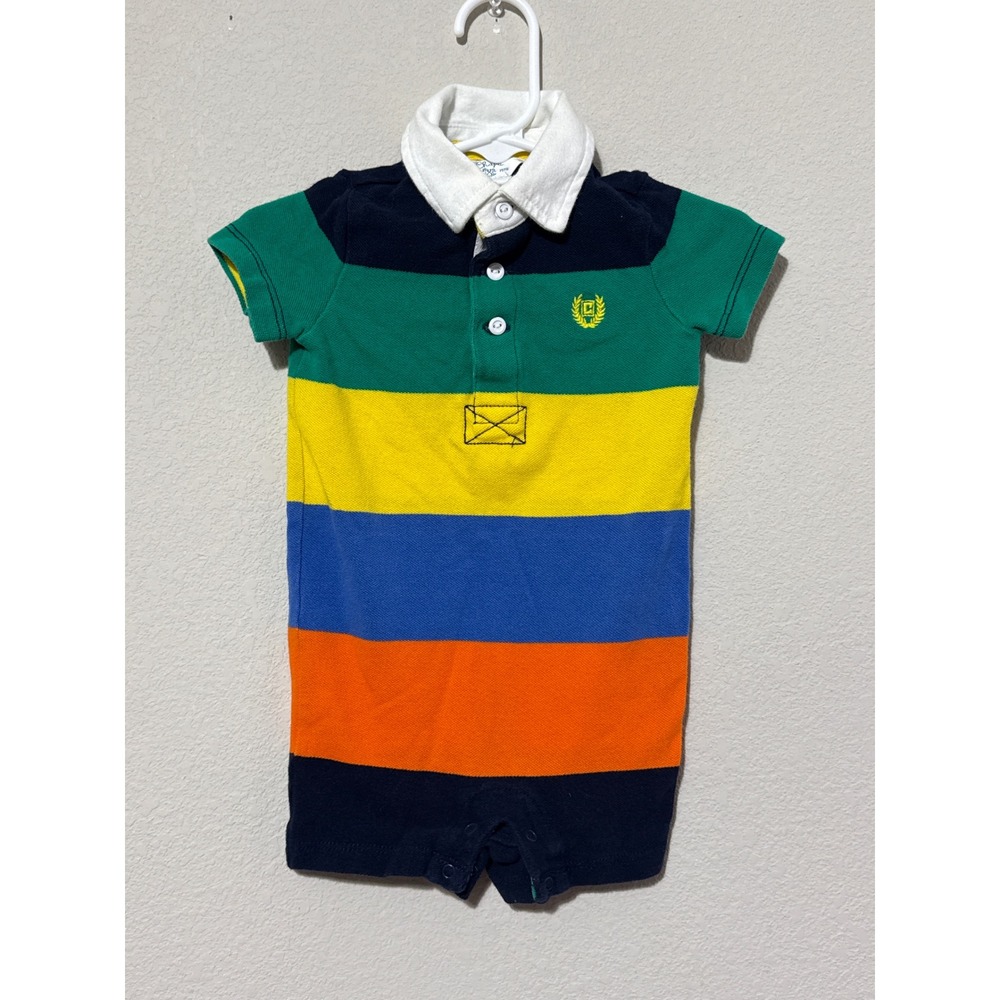 Chaps Polo Romper Baby Boy 6M Multicolor Striped Short Sleeve Cotton Bodysuit